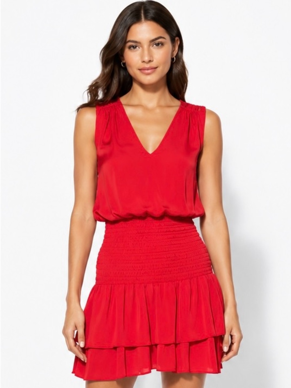 Ramy Brook Red Smocked Mini Dress – Size M